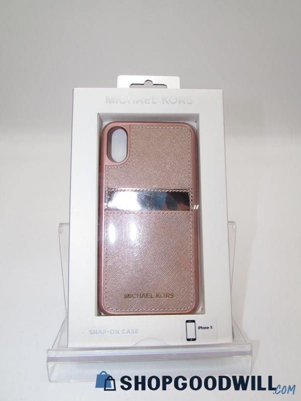 NIB Michael Kors Rose Gold Saffiano Leather iPhone X Phone Case Handbag Purse
