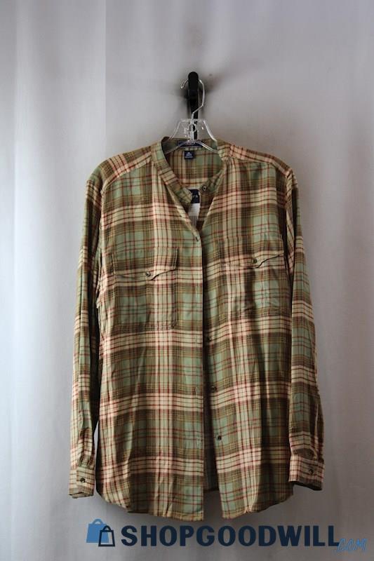 NWT Chaps Women's Olive Plaid Dress Shirt SZ-XL