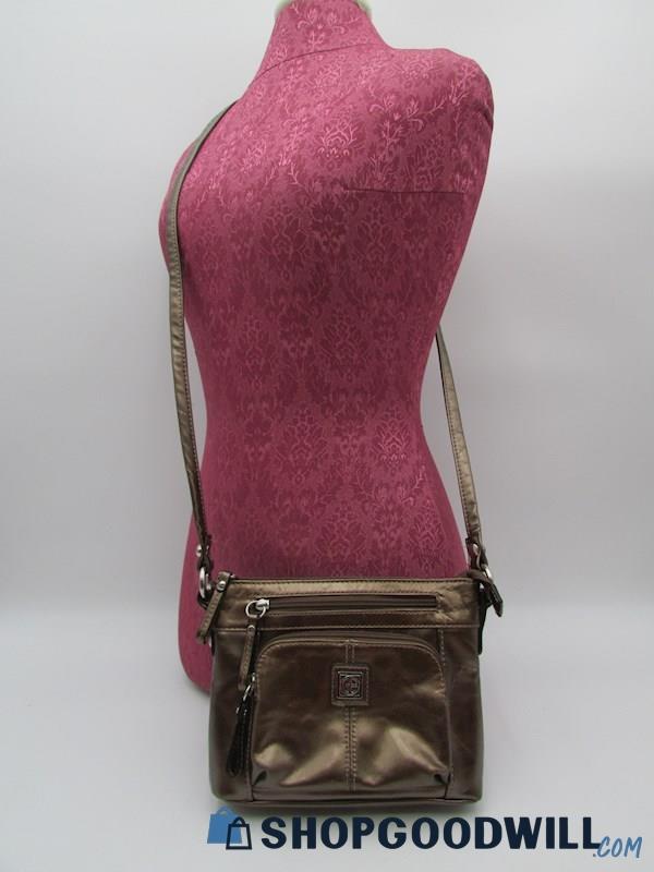 Giani Bernini Glazed Bronze Leather Slim Crossbody Handbag Purse