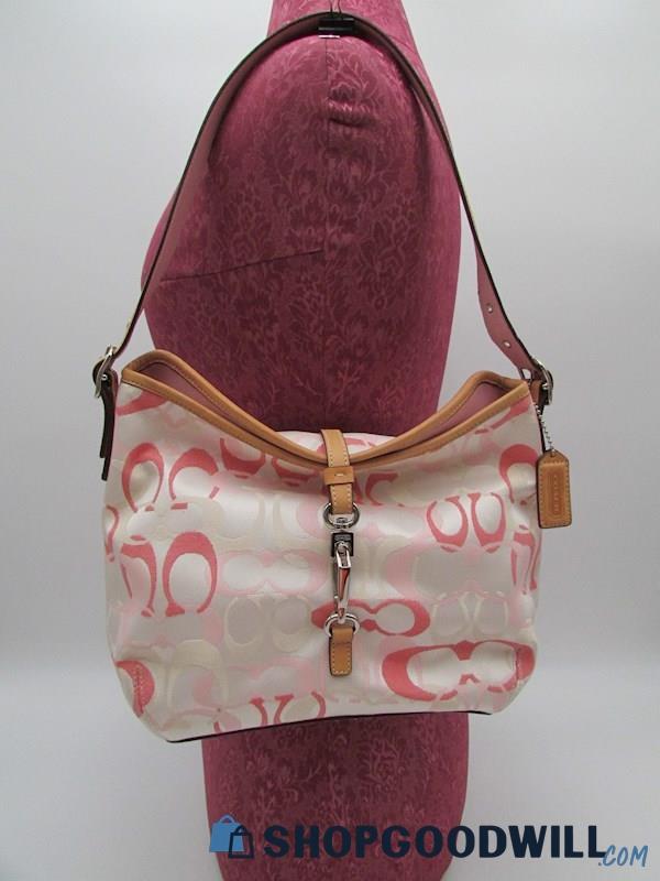 Coach Pink/White Optic Signature Canvas Mini Hobo Handbag Purse