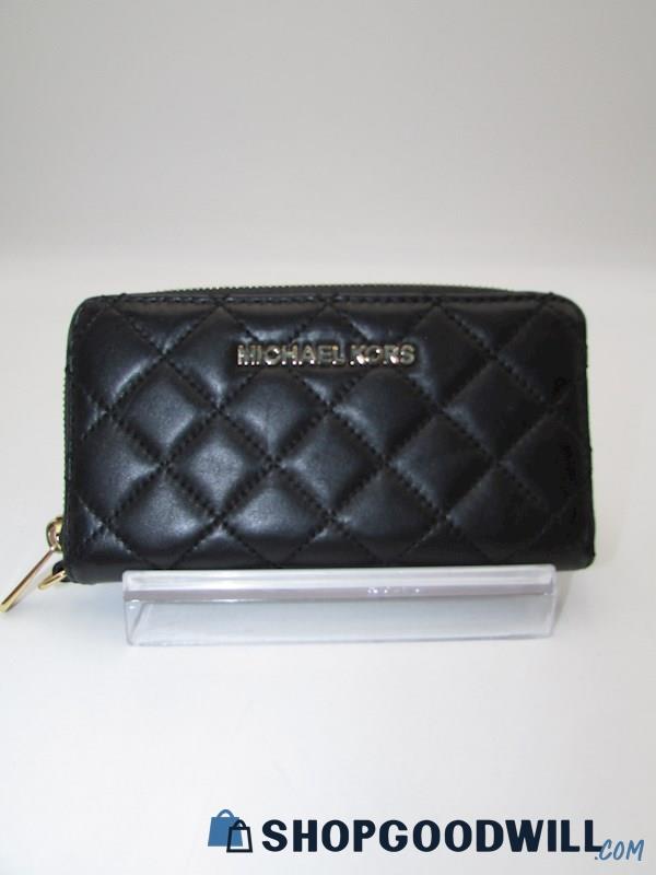Michael Kors Susanna Black Quilted Leather Tech Wristlet Handbag Purse