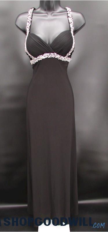 Betsey Adams Women's Black Beaded Detail Sweetheart Formal Gown SZ 10