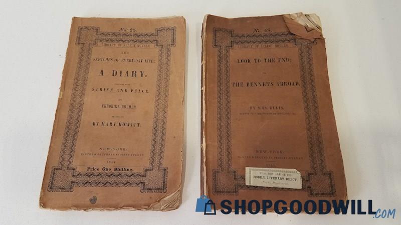 Antique 1844-5 Library Of Select Novels #25 & #48 SC Bremer/Howitt & Mrs Ellis