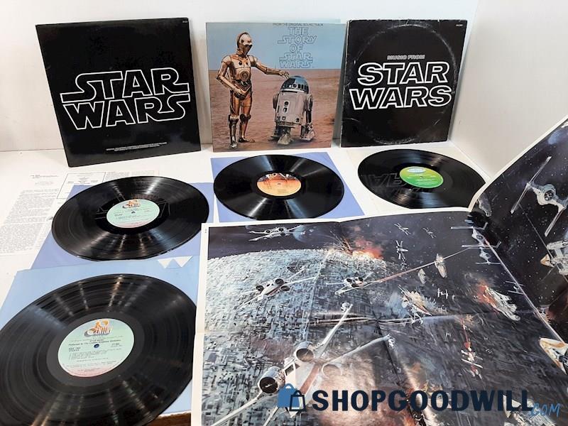 3 Star Wars LPs Very Good Soundtrack W/Poster The Story Of & Moog Music From