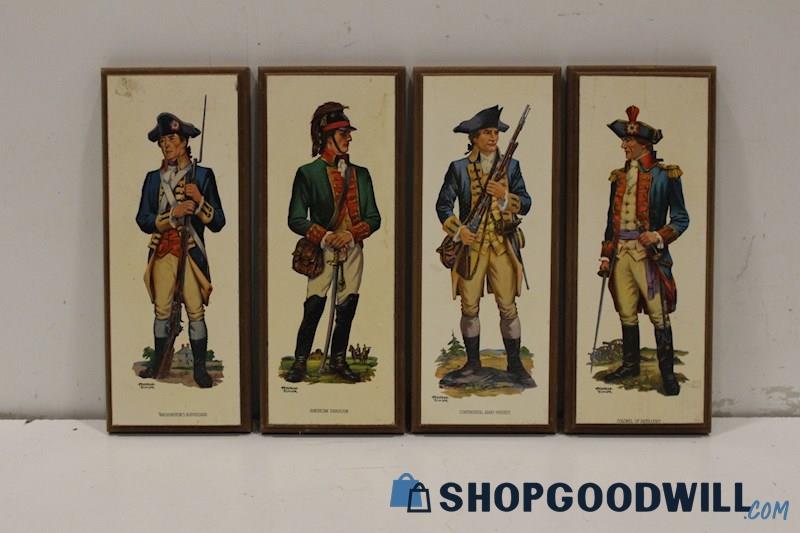 Set x4 Vintage Revolutionary War American-Continental Army Wooden Wall Plaques