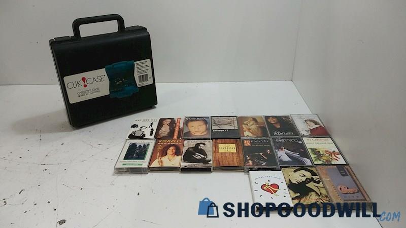 17pc Mixed Cassette Tapes Case Kenny G, Celine Dion, Marc Cohn, Whitney Houston+