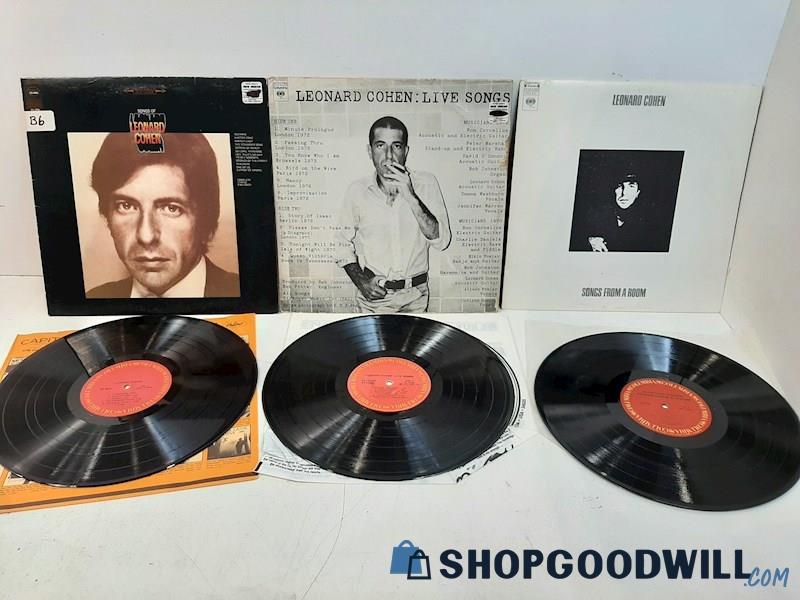 3 Leonard Cohen LPs Good to Very Good Live Songs & Songs from a Room 