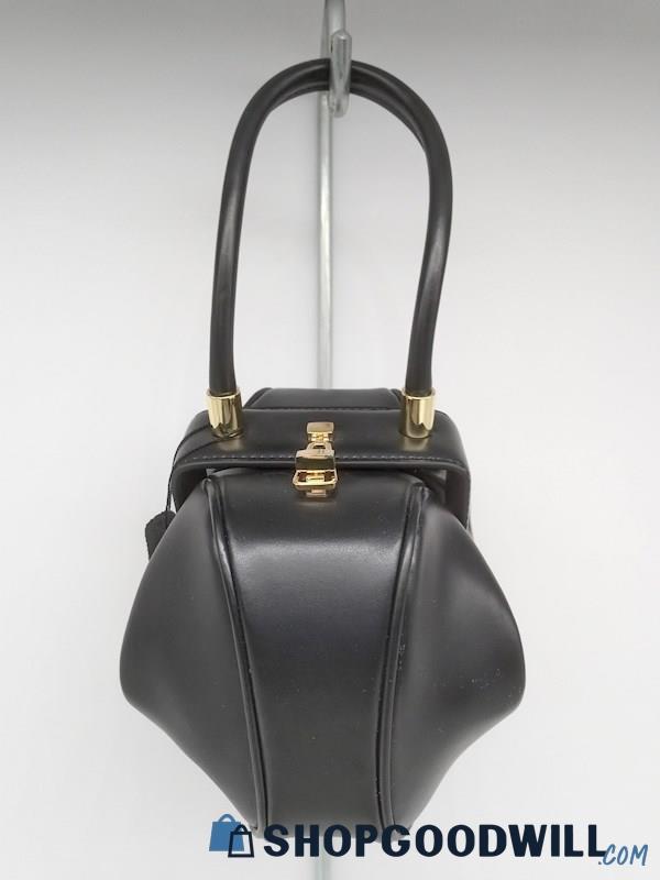 Women's Black Leather Foldable Shoulder Handbag Purse