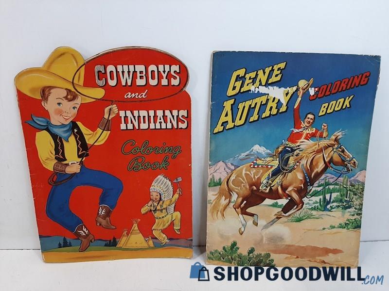 2 Vintage Coloring Books Cowboys & Indians, & Gene Autry 1949