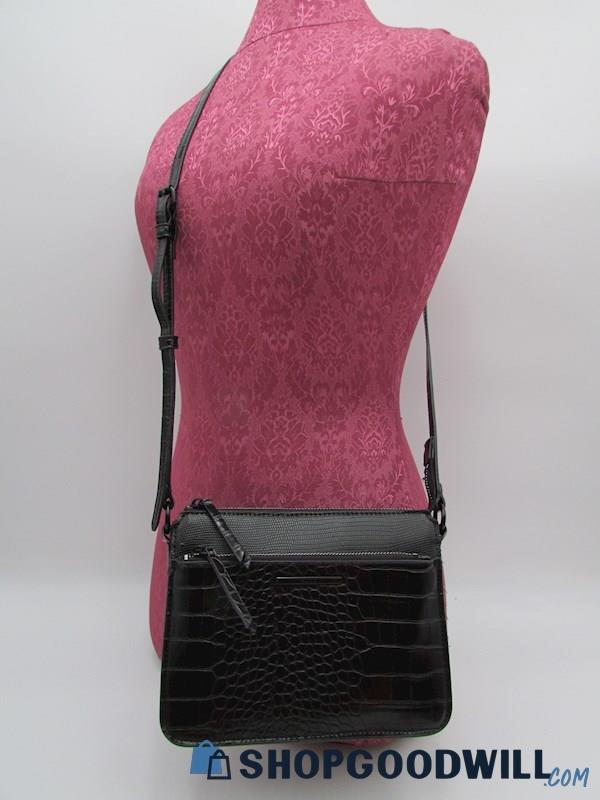 Aldo Azeria Black Croc/Lizard Embossed Faux Leather Crossbody Handbag Purse