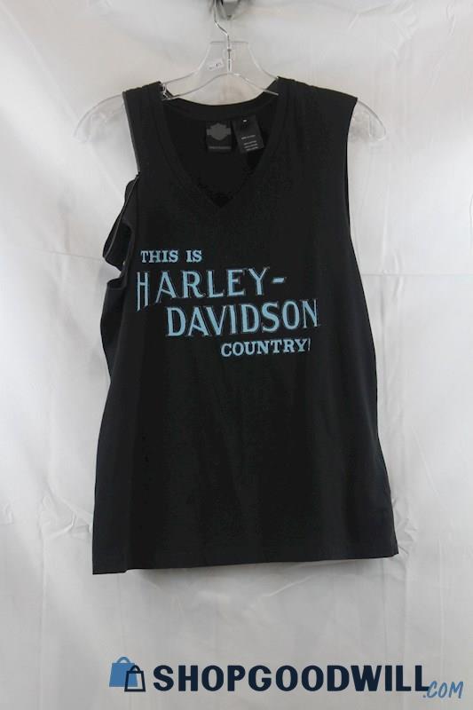 Harley Davidson Women's Black/Blue One Cold Shoulder Tank Shirt SZ M