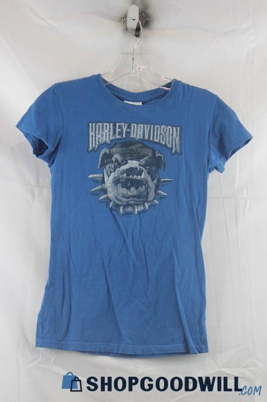 Harley Davidson Women's Blue/Gray Logo Graphic T-Shirt SZ S