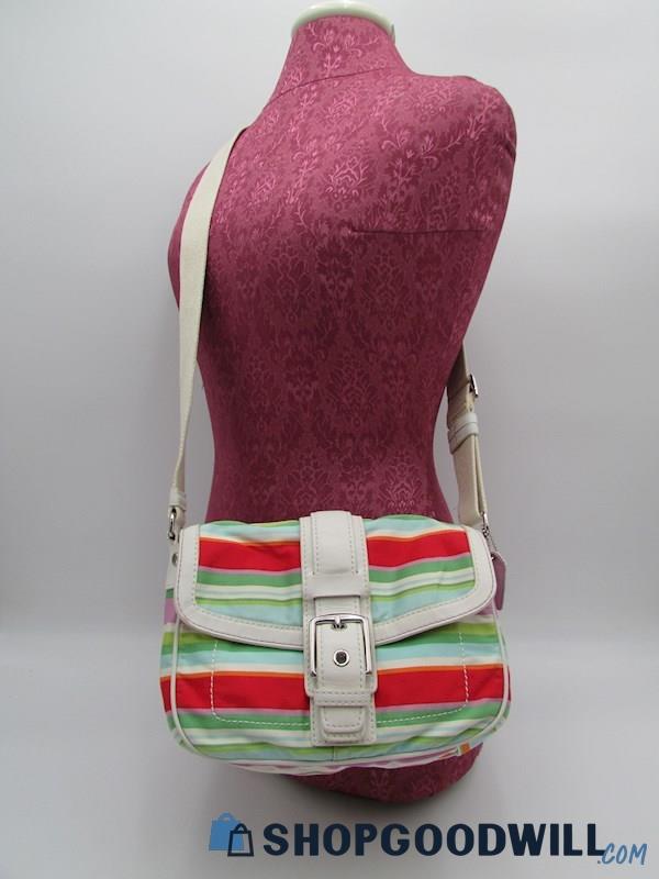 Coach Hampton Multicolor Striped Canvas/Leather Mini Messenger Handbag Purse