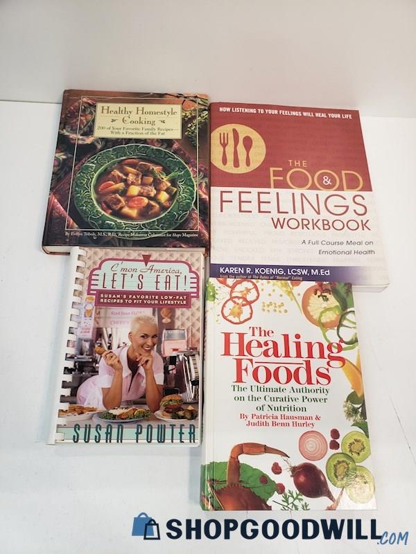 4pc Health & Wellness Cookbooks, Healing Foods, Workbook, Homestyle Low Fat 