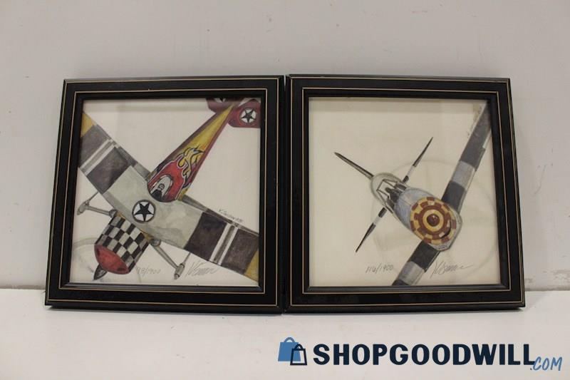 K. Spicher Signed and Framed Drawing Prints 116/1900 & 98/1900; Airplanes x2