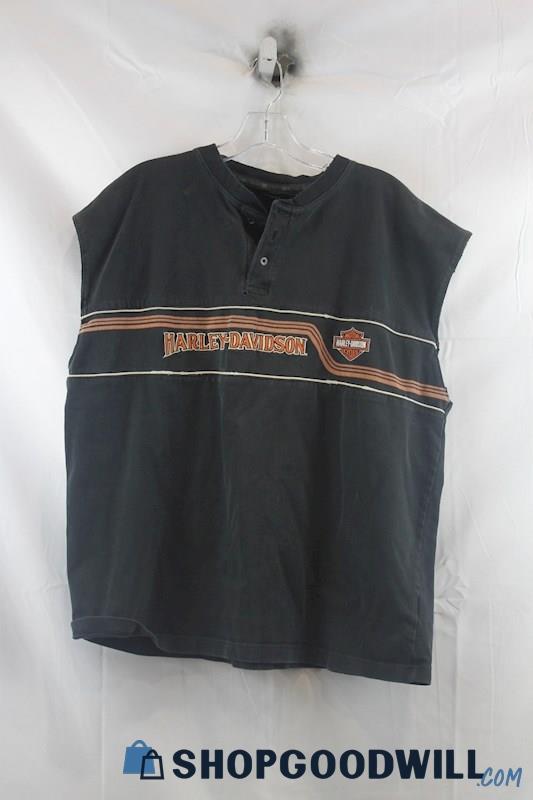 Harley Davidson Men's Black/Orange Sleeveless Shirt SZ XL