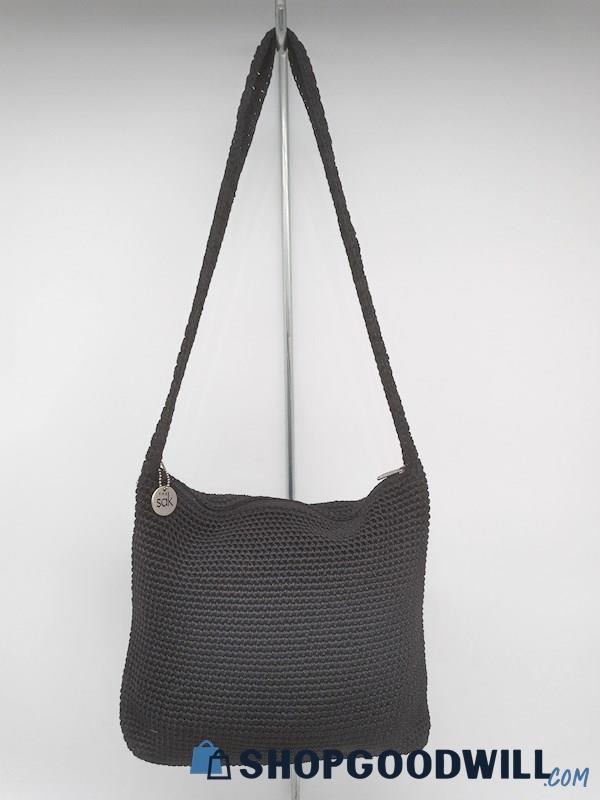 The Sake Black Crochet Nylon Shoulder Handbag Purse