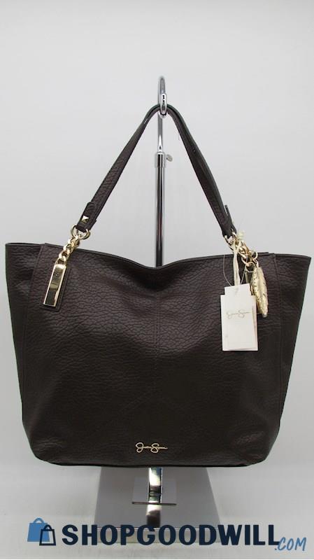 NWT Jessica Simpson Kealey Dark Brown PU Pebble Leather Tote Handbag Purse