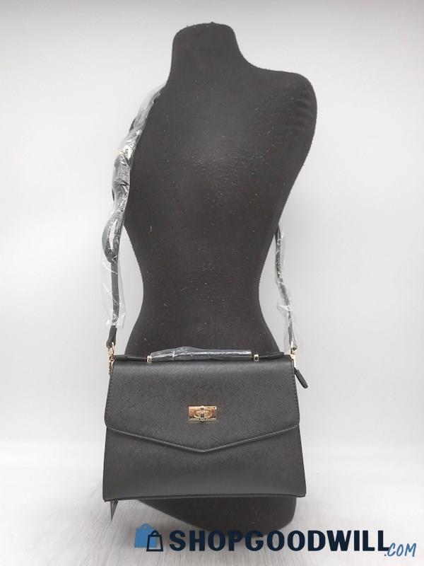 NWT Vanessa Williams Posh Black Faux Saffiano Leather Satchel Handbag Purse