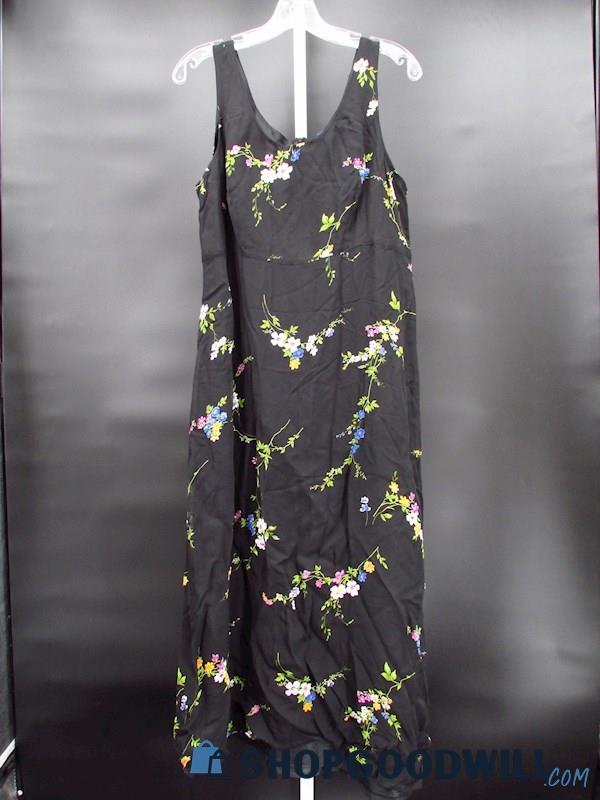 Vintage Robbie Bee Women's Black Floral Patterned Empire Dress Size 14
