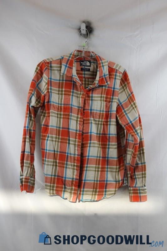 The North Face Women's Red/Beige Plaid Button Up Shirt SZ L