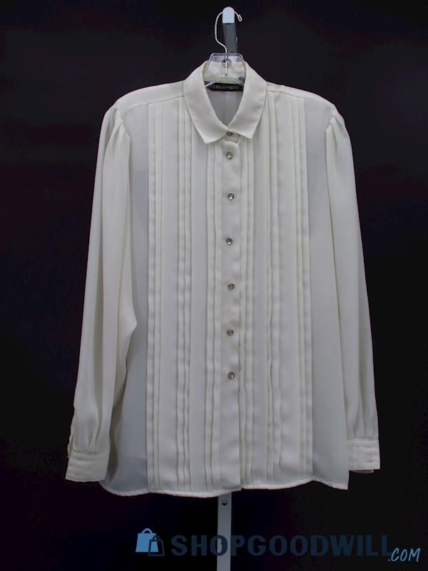 Vintage Counterparts Women's Ivory Pleated Button Up Blouse Size 10