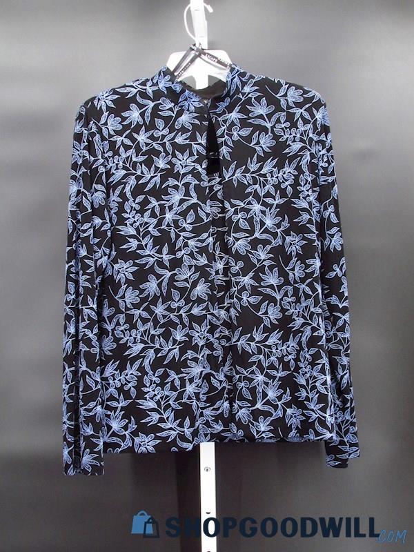 VTG Xscape Women's Black/Cerulean Sparkling Floral Vine Jacket/Blouse Set Size L