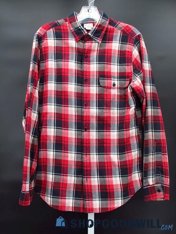 Vintage JCrew Men's Red/Ivory/Blue Plaid Button Down Shirt Size S