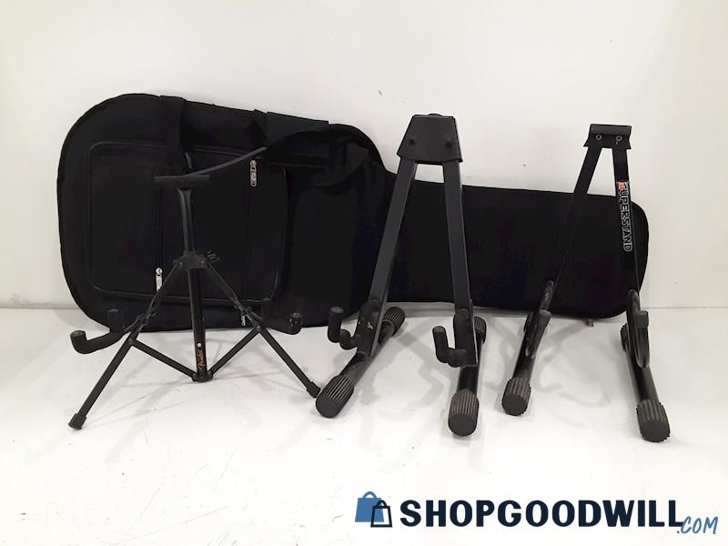 Lot Of Multi-Brand Musical Instrument Items Include Guitar Bag, Guitar Stands