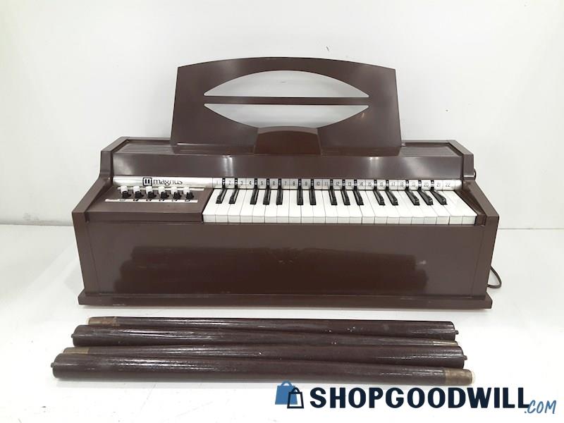Vtg Magnus Electric Cord Organ Keyboard w/Music Score Stand & Piano Legs PWRS ON