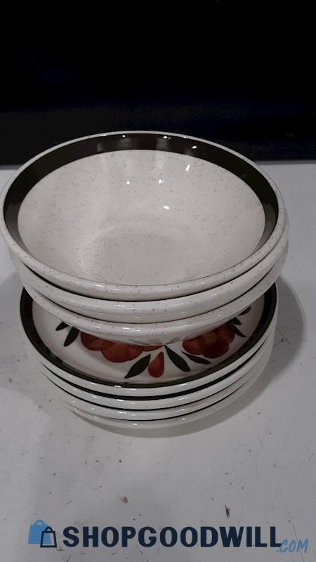 Stang 1805 stoneware Hand painted 3pc small bowls and small plates 