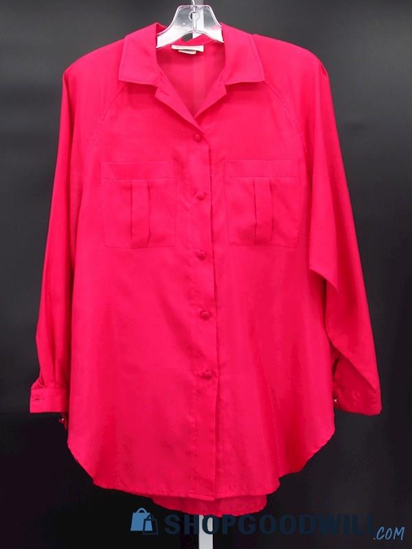 Vintage White Stag Women's Hibiscus Pink Button Blouse Size 8