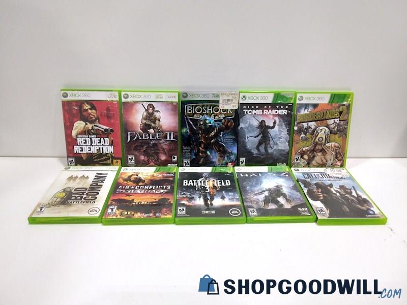 XBOX 360 Video Game Bundle W/Red Dead Redemption, FABLE II, Battlefield 3 & more
