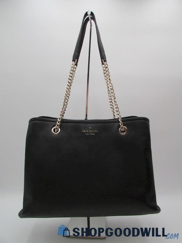 Kate Spade Jordyn Black Pebble Leather Large Chain Tote Handbag Purse