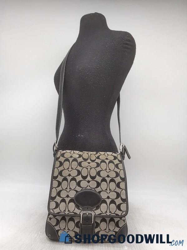 Coach Signature Grey/Black Jacquard Canvas Crossbody Handbag Purse