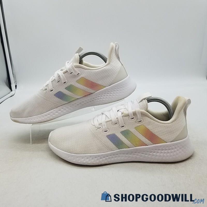 Adidas Women's Puremotion Fluorescent Stripes White Mesh Running Shoes Sz 9