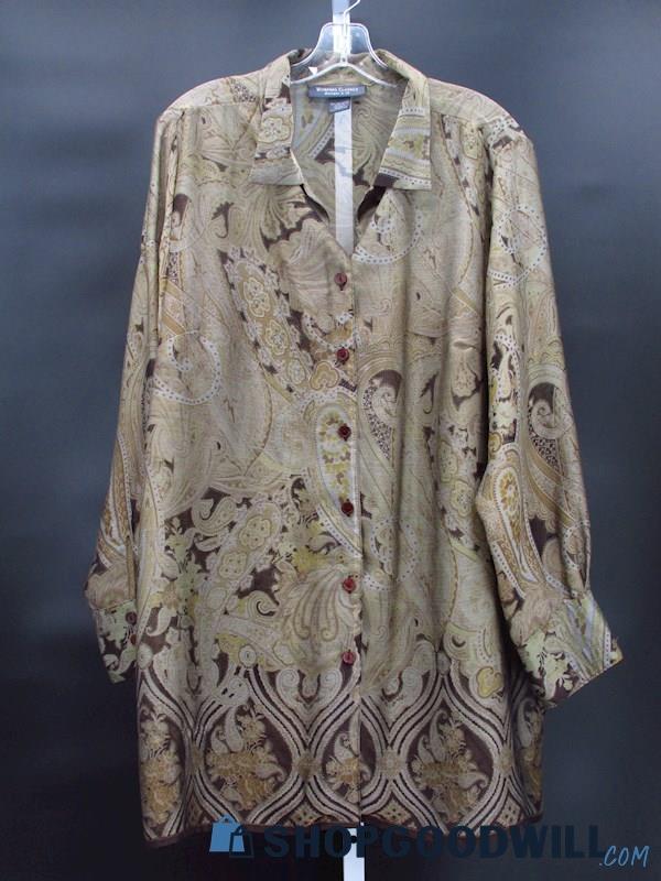 VTG Working Classics Women's Sheer Brown/Yellow Paisley Button Blouse Size 18/20