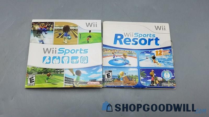  P) Wii Sports & Wii Sports Resort Games w/Sleeves For Nintendo Wii