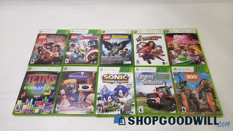 XBOX 360 Video Game Lot of 10 - Lego Avengers, Zoo Tycoon, & More!