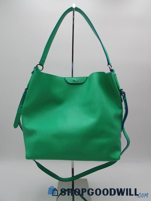 Lauren Ralph Lauren Harlequin Green Edge Painted Leather Hobo Handbag Purse