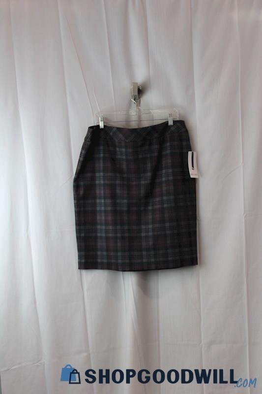 NWT Nine West Women's Black/Gray/Burgundy Plaid Lined Skirt Sz 16