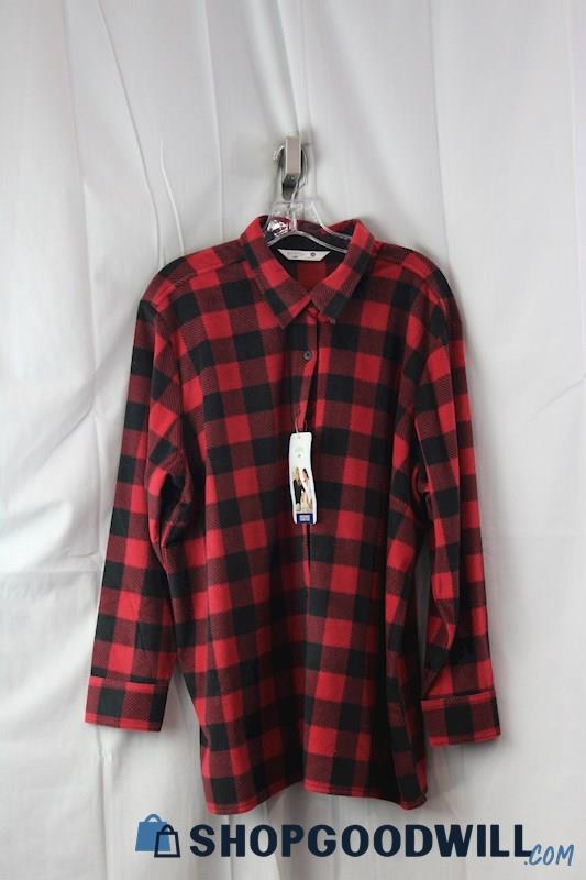 NWT Riders by Lee Women's Red/Black Plaid Fleece Button up SZ 1X