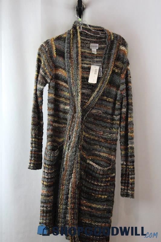 NWT Chico's Women's Charcoal/Multicolor Striped Knit Cardigan SZ-0