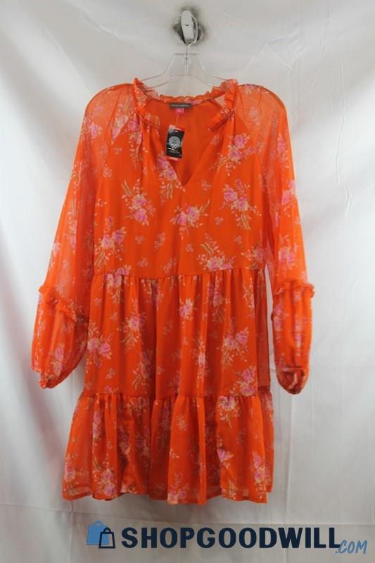 NWT Vince Camuto Womens Orange Floral Trapeze Dress Sz XS