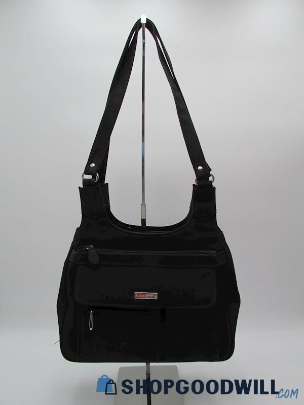 Collection Black Nylon Multi-Pocket Organizer Shoulder Handbag Purse