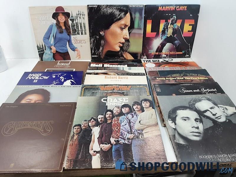 (b) 22 Popular LPs Very Good Joan Baez Marvin Gaye Carpenters Simon & Garfunkel+