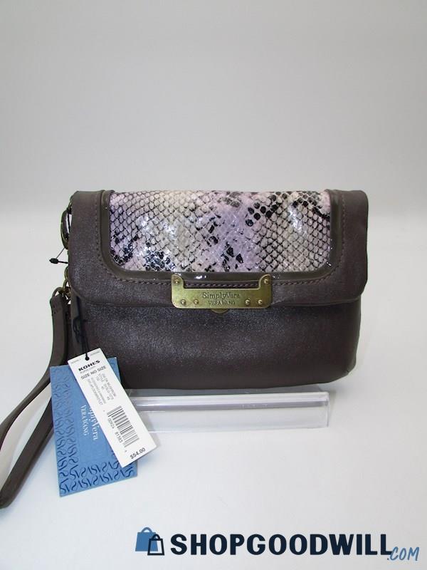 NWT Simply Vera Dark Mushroom w/ Lilac Snake Print Wristlet Handbag Purse