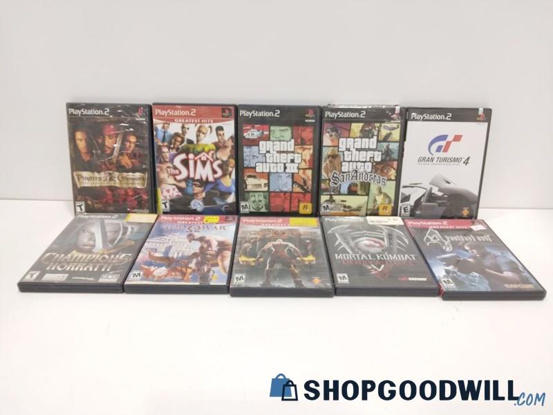 Lot of 10 PlayStation 2 Video Game Bundle W/SIMS, GTA III, GTAV, God of War+MORE