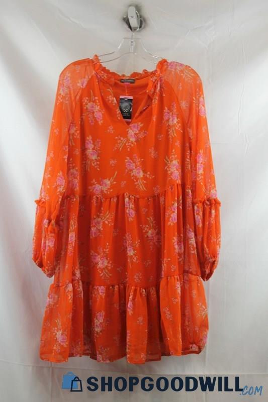 NWT Vince Camuto Womens Orange Floral Trapeze Dress Sz S