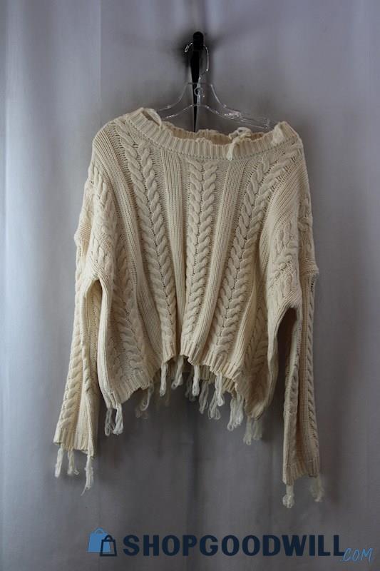 NWT Alter'd State Women's Fringe Trim Cable Knit Sweater SZ L 